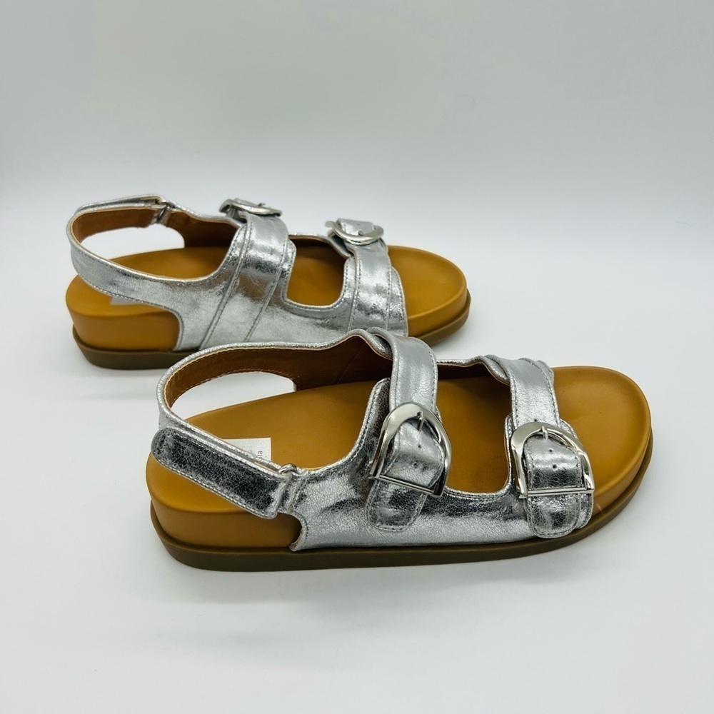DOLCE VITA WOMEN‘S SHINY SILVER STRAPPY ALAMEDA SANDALS SIZE 8 - Picture 4 of 14